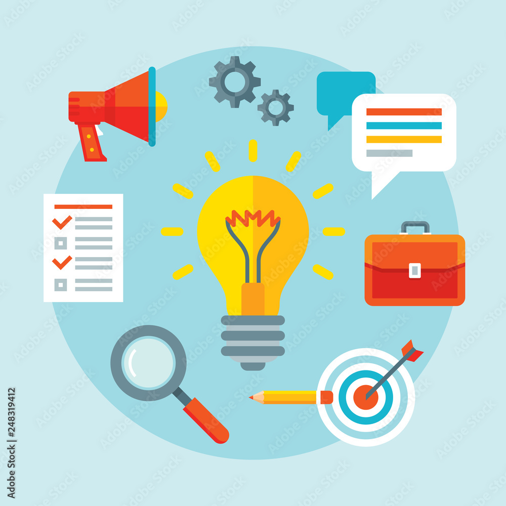 Poster lightbulb - concept banner vector illustration. creative idea layout. business portfolio, strategy. 
