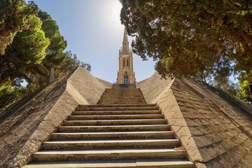 Traditional gothic church on Addolorata Cemetery on Malta, near Valletta.