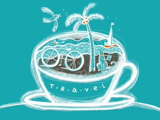 Illustration - Dreams of vacation - turquoise background - 248320063