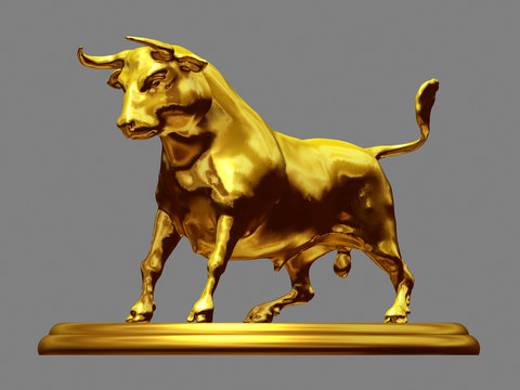 golden figurine of a Bull, 3d Illustration