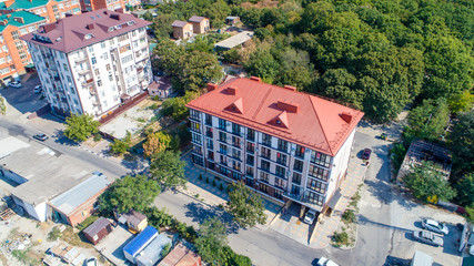 New multi-storey residential building on the shore of the beautiful Gelendzhik Bay. Black sea coast of the Caucasus, resorts of Kuban. Another residential complex is being built nearby