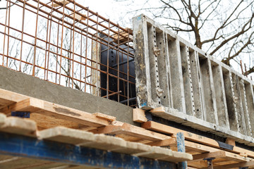 Construction of a new building, binding of reinforcement