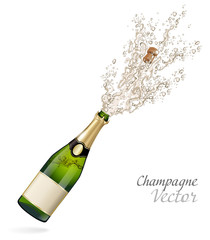 Vector bottle of classic champagne explosion © JL-art