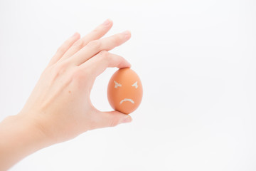 Fototapeta na wymiar Egg with a frustrated face isolated on white