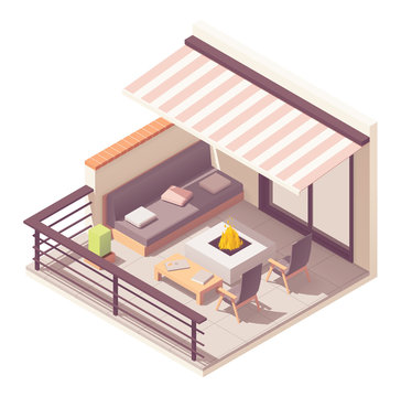 Vector Isometric Balcony With Outdoor Furniture