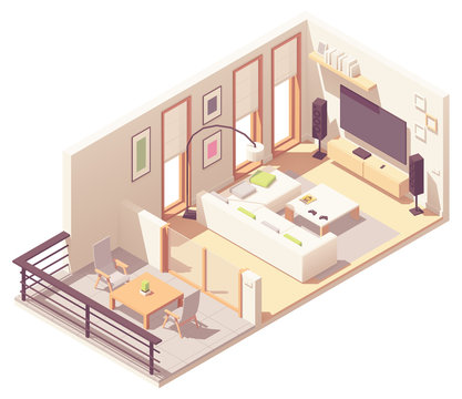 Vector Isometric Living Room With Balcony