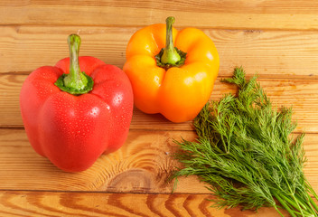Bulgarian sweet pepper and dill on the cutting Board.