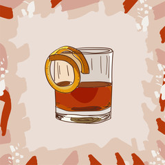 Ilustracja koktajl Sazerac. Alkoholowy klasyczny bar napój wektor ręcznie rysowane. Pop Art - 248323023