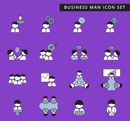 A simple set of business man management and teamwork thin line vector icon and cute flat design