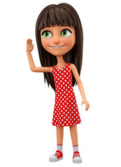 Cartoon character girl overhears on white background. 3d rendering illustration.
