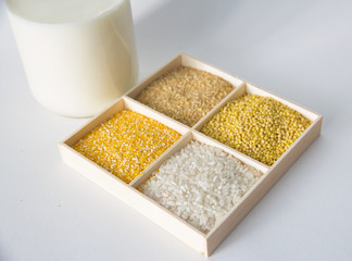 Corn grits, wheat, rice, millet and milk