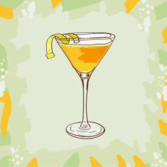 Martinez cocktail illustration. Alcoholic classic bar drink hand drawn vector. Pop art