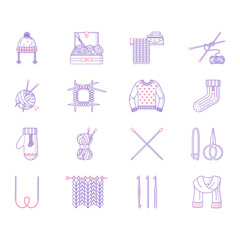Knitting line icon set