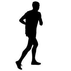 Fototapeta na wymiar Black Silhouettes Runners sprint men on white background