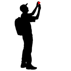 Silhouettes man taking selfie with smartphone on white background