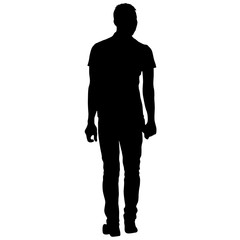 Black silhouette man standing, people on white background