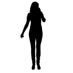 Black silhouette woman standing, people on white background
