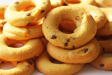 Butter cookies with chocolate chips prepared in Italian pastry shop
