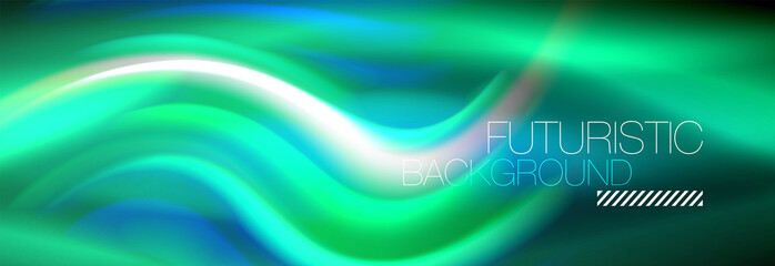 Fluid colors mixing glowing neon wave background, holographic texture