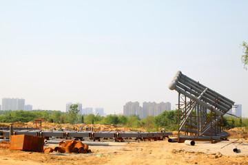 Fototapeta premium Gray steel structure in construction site