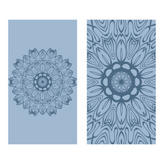 Ethnic Mandala Ornament. Templates With Mandalas. Vector Illustration For Congratulation Or Invitation. The Front And Rear Side. Blue pastel color