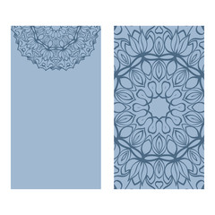 Ethnic Mandala Ornament. Templates With Mandalas. Vector Illustration For Congratulation Or Invitation. The Front And Rear Side. Blue pastel color