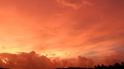 the view of the sky is reddish blue at sunset