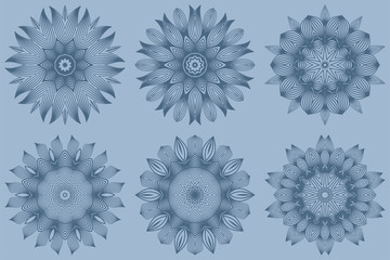 Set of Mandala Pattern. Traditional Indian Mandala. Orient Tribal Circle Sign Illustration. Vector Illustration. Pastel blue color