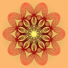 Vector With Mandala Pattern. Repeating Sample Figure And Line. Modern Decorative Floral Color Mandala. Red orange gold colour.
