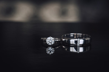 wedding ring for bride and groom on wedding day. Couple ring.beautiful wedding rings with diamonds.