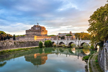 Fototapeta na wymiar Castel Sant'Angelo and bridge over Tiber river in Rome, Italy