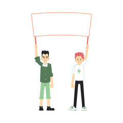 Vector angry men holding blank placard above head