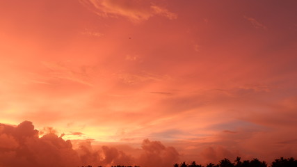 the view of the sky is reddish blue at sunset