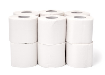 Clean white tissue paper rolls on white background. Toilet paper roll with white isolated background