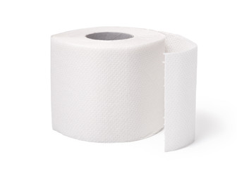 Clean white toilet paper against a white background. Roll of soft toilet paper isolated on white background