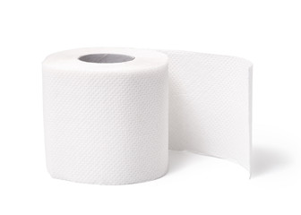 Clean white toilet paper against a white background. Roll of soft toilet paper isolated on white background