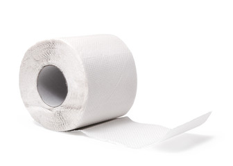 Clean white toilet paper against a white background. Roll of soft toilet paper isolated on white background