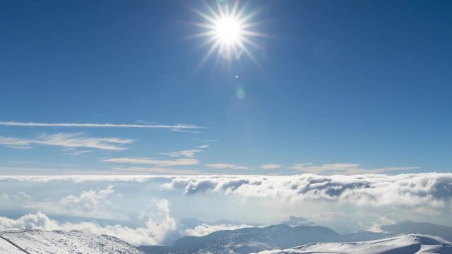 Clouds Motion Over Mount Hermon,  Winter in Israel - Sunny Day At Mount Hermon, Time Lapse 