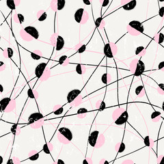 seamless background pattern, with circles/semicircles, lines, paint strokes and splashes