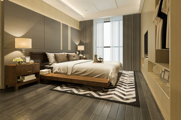 Fototapeta na wymiar 3d rendering luxury modern bedroom suite tv with wardrobe and walk in closet