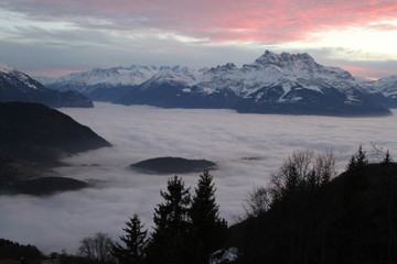 Fototapeta na wymiar View from Leysin of Les Dents du Midi in Western Switzerland December