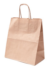 Simple browse recycled paper bag isolated on white background. Recycled paper kraft shopping bag on a white background