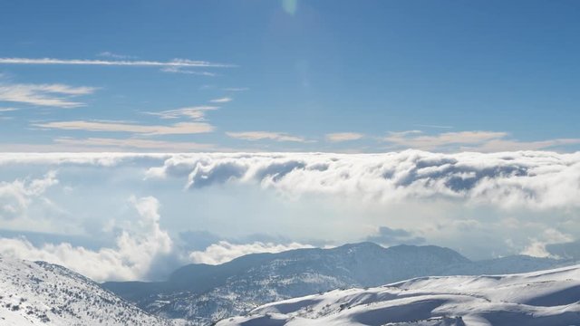 Clouds Motion Over Mount Hermon,  Winter in Israel - Sunny Day At Mount Hermon, Time Lapse Zoom Out