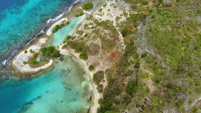 Aerial top-down of Rocky Tropical Beach