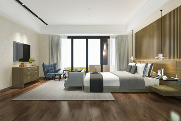 3d rendering beautiful luxury bedroom suite in hotel with tv