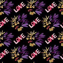 Hand-drawn watercolor seamless pattern on love and Valentine's day theme. 