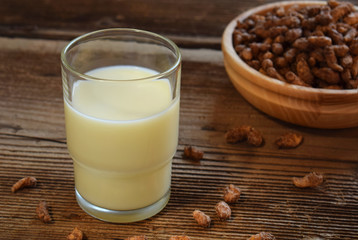 Chufa milk in glass, with tigernut. Alternative type of milks. Vegan non-dairy milk. Lactose-Free Milk and Nondairy Beverages. Lactose intolerance. Healthy food. Superfood.
