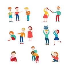 Fototapeta premium Vector flat bullying kids harassment character set