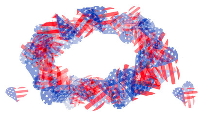 Oval frame heart USA flags round design vector illustration