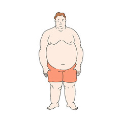 Vector flat overweight obese unhappy man topless